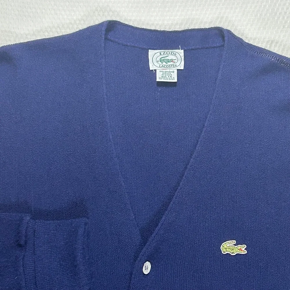 VTG 80's Izod Lacoste Navy Blue Cardigan Sweater Orlon Acrylic Big 1X USA Made